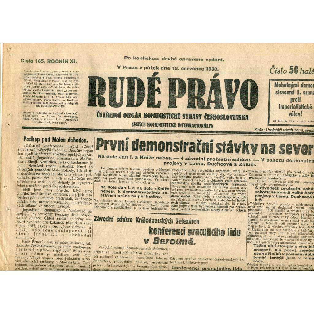 Rudé právo (18.7.1930) - staré noviny, 1. republika Rudé právo (18.7.1930) - staré noviny, 1. republika