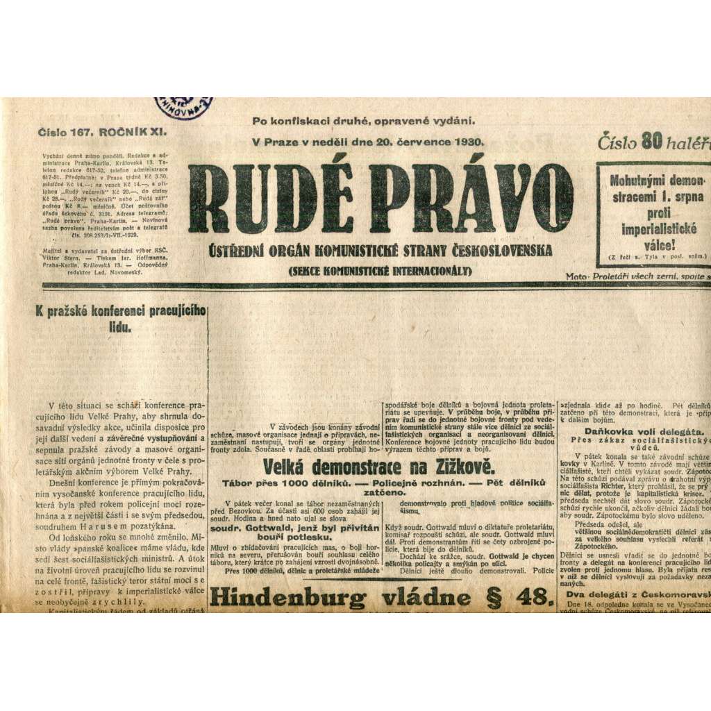 Rudé právo (20.7.1930) - staré noviny, 1. republika Rudé právo (20.7.1930) - staré noviny, 1. republika