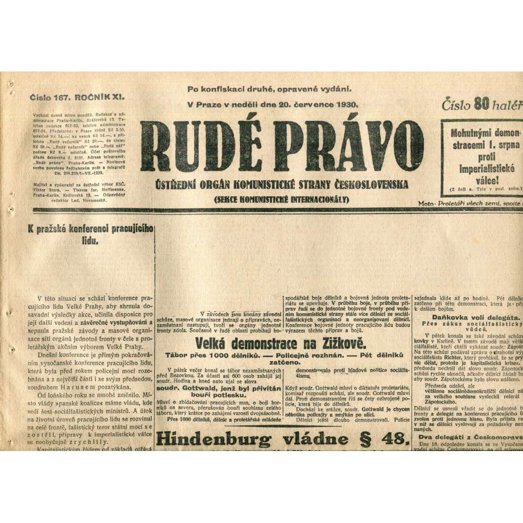Rudé právo (20.7.1930) - staré noviny, 1. republika Rudé právo (20.7.1930) - staré noviny, 1. republika