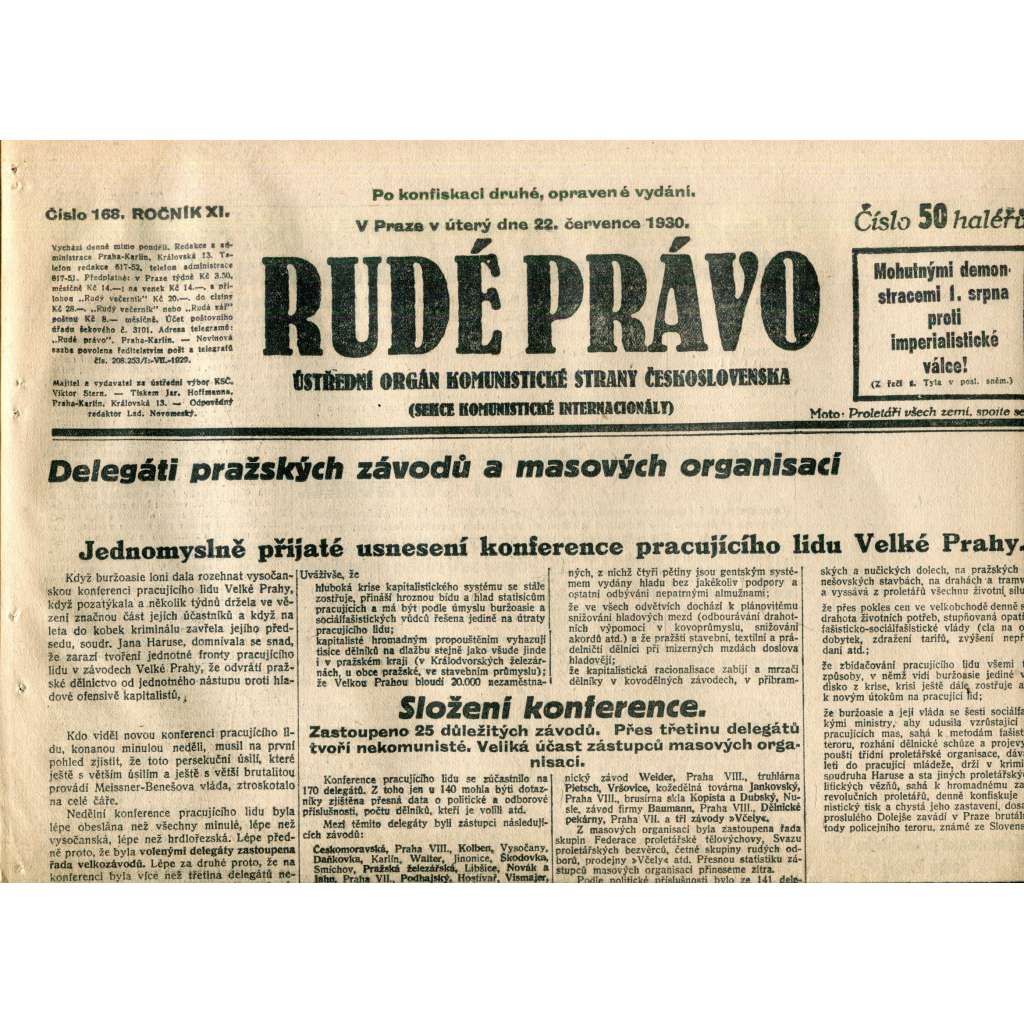 Rudé právo (22.7.1930) - staré noviny, 1. republika Rudé právo (22.7.1930) - staré noviny, 1. republika