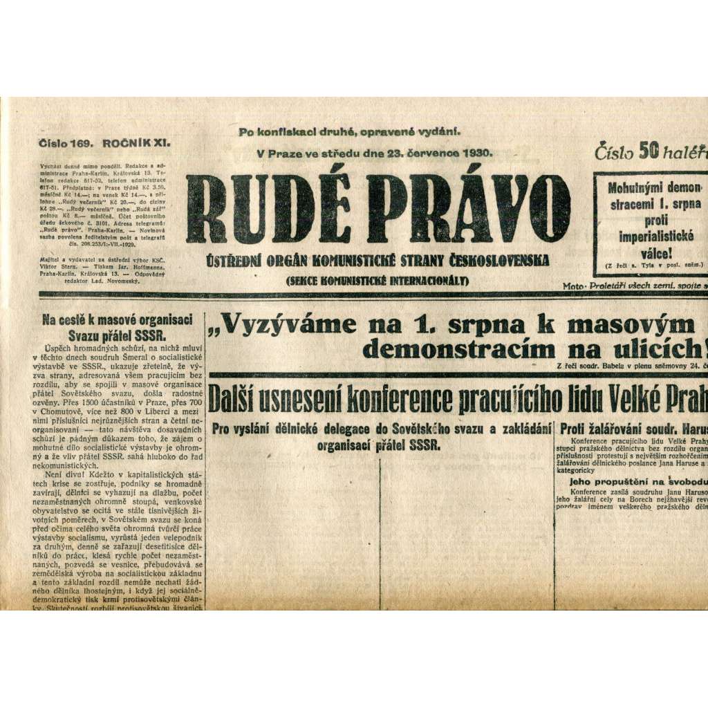 Rudé právo (23.7.1930) - staré noviny, 1. republika Rudé právo (23.7.1930) - staré noviny, 1. republika