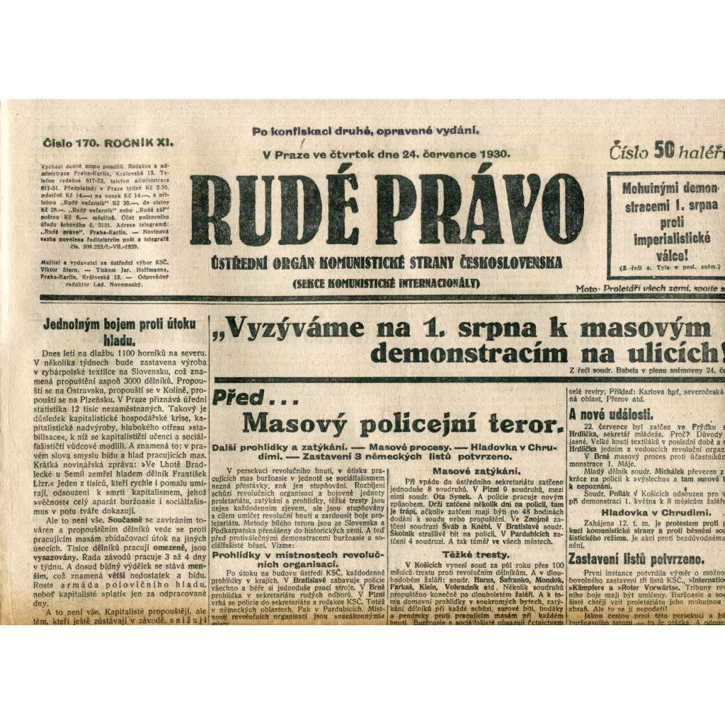 Rudé právo (24.7.1930) - staré noviny, 1. republika Rudé právo (24.7.1930) - staré noviny, 1. republika