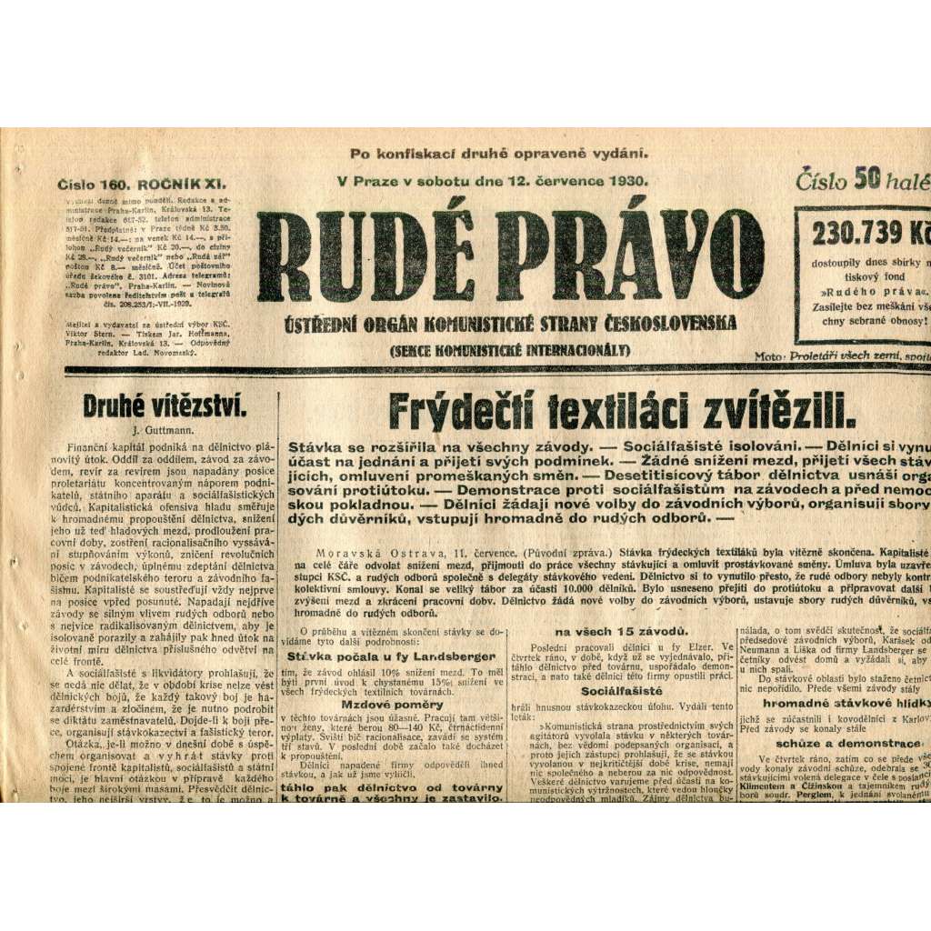 Rudé právo (12.7.1930) - staré noviny, 1. republika Rudé právo (12.7.1930) - staré noviny, 1. republika