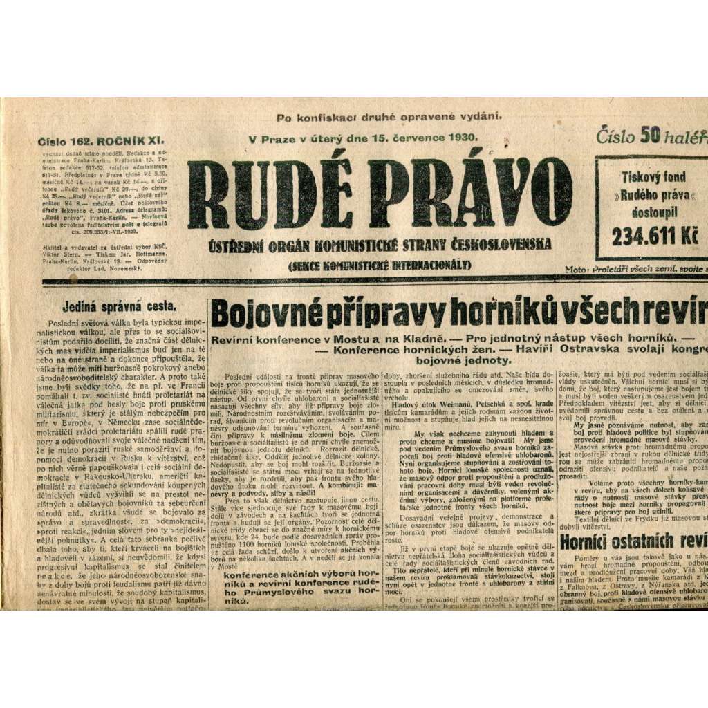 Rudé právo (15.7.1930) - staré noviny, 1. republika Rudé právo (15.7.1930) - staré noviny, 1. republika