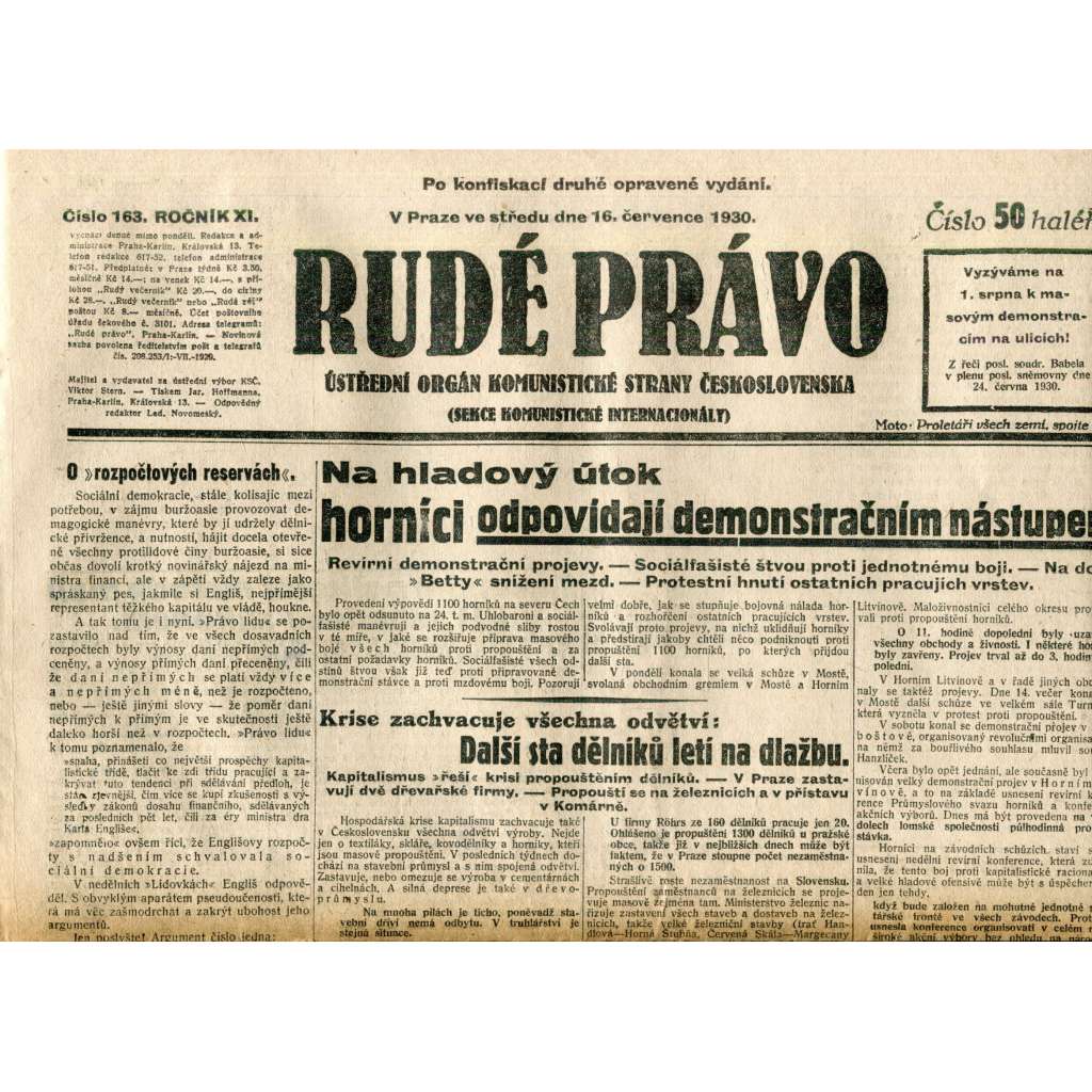 Rudé právo (16.7.1930) - staré noviny, 1. republika Rudé právo (16.7.1930) - staré noviny, 1. republika