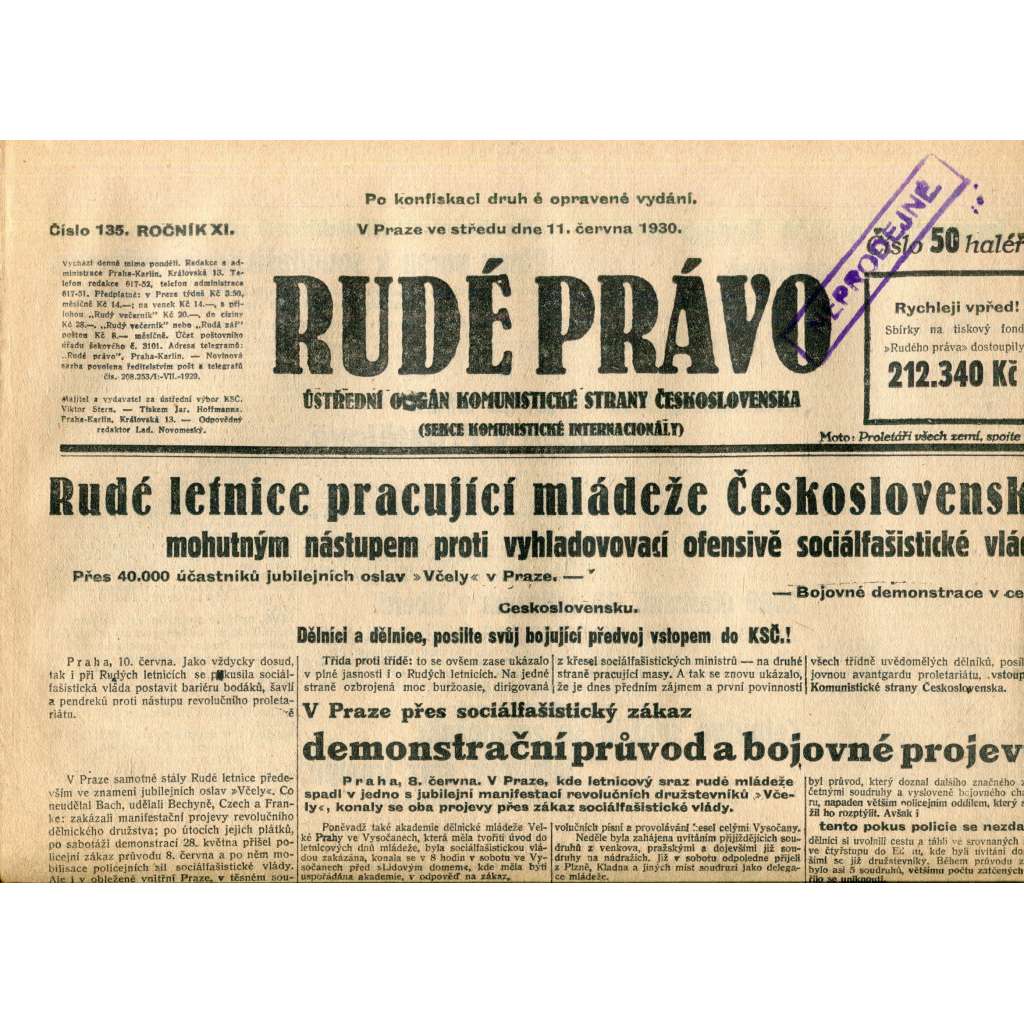 Rudé právo (11.6.1930) - staré noviny, 1. republika Rudé právo (11.6.1930) - staré noviny, 1. republika
