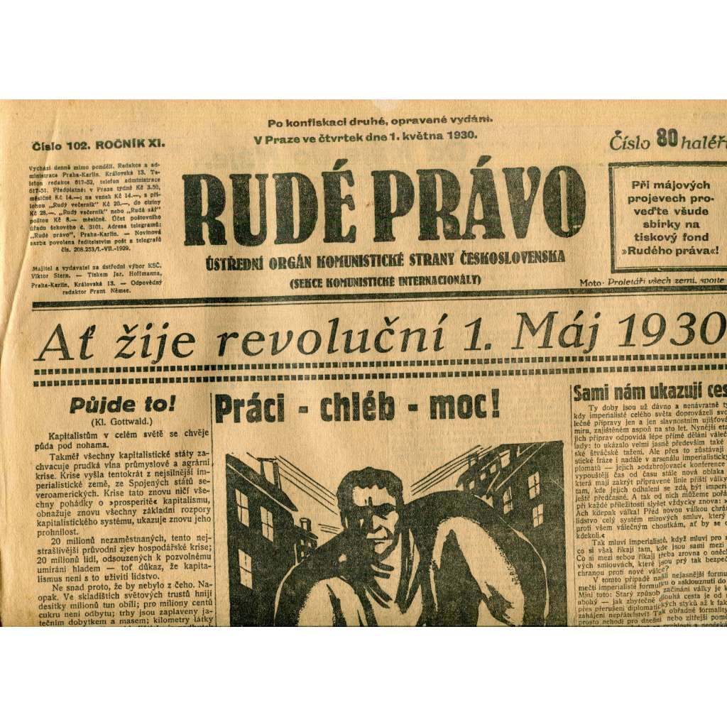 Rudé právo (1.5.1930) - staré noviny, 1. republika Rudé právo (1.5.1930) - staré noviny, 1. republika