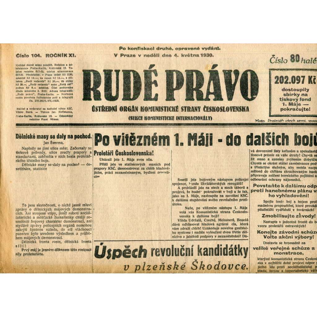 Rudé právo (4.5.1930) - staré noviny, 1. republika Rudé právo (4.5.1930) - staré noviny, 1. republika