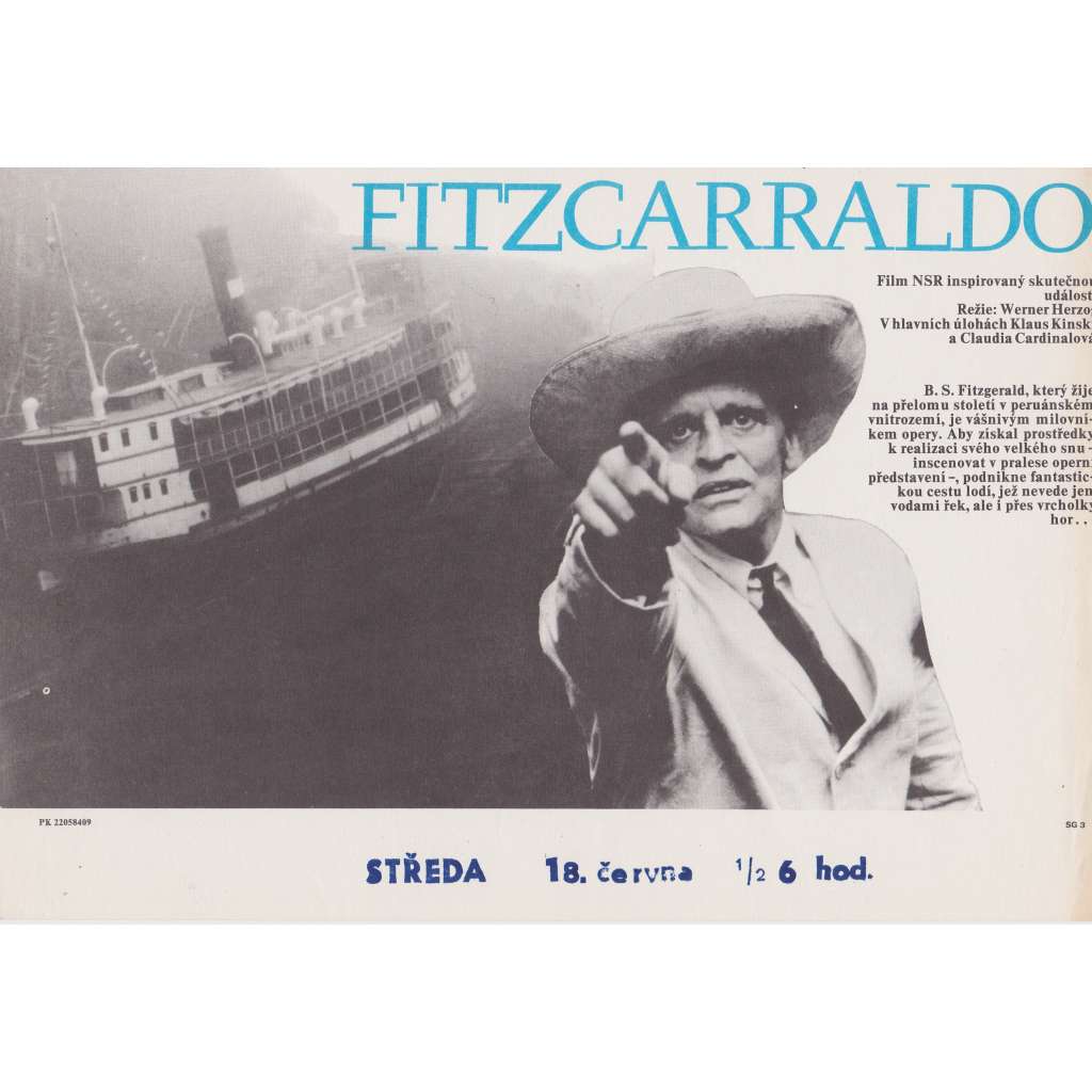 Fitzcarraldo (filmový plakát, slepka, film Německo 1982, režie Werner Herzog, Hrají: Klaus Kinski, Claudia Cardinalová)