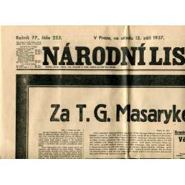 Národní listy 15.9.1937 (noviny, úmrtí T. G. Masaryk, prezident) Národní listy 15.9.1937 (noviny, úmrtí T. G. Masaryk, prezident)