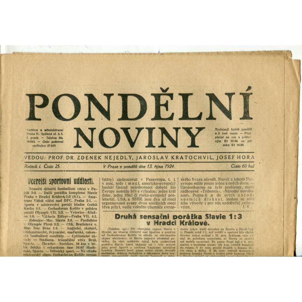 Pondělní noviny 13.10.1924 (noviny, 1. republika) Pondělní noviny 13.10.1924 (noviny, 1. republika)