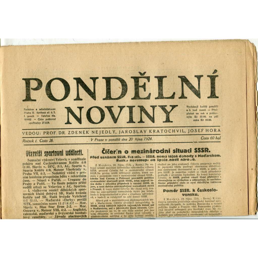Pondělní noviny 20.10.1924 (noviny, 1. republika) Pondělní noviny 20.10.1924 (noviny, 1. republika)