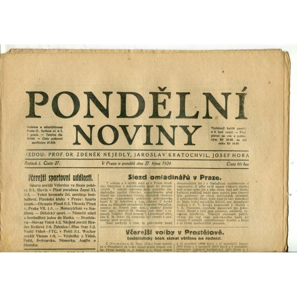 Pondělní noviny 27.10.1924 (noviny, 1. republika) Pondělní noviny 27.10.1924 (noviny, 1. republika)