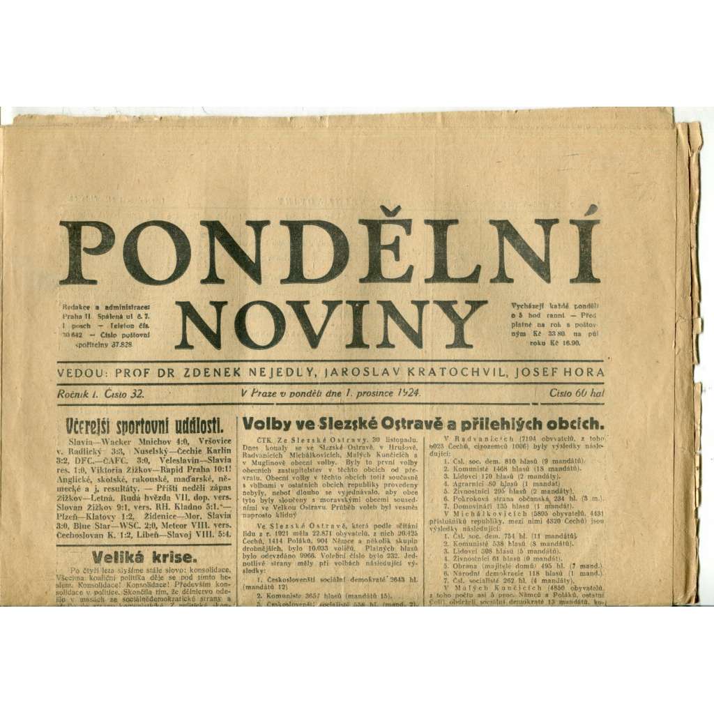 Pondělní noviny 1.12.1924 (noviny, 1. republika) Pondělní noviny 1.12.1924 (noviny, 1. republika)