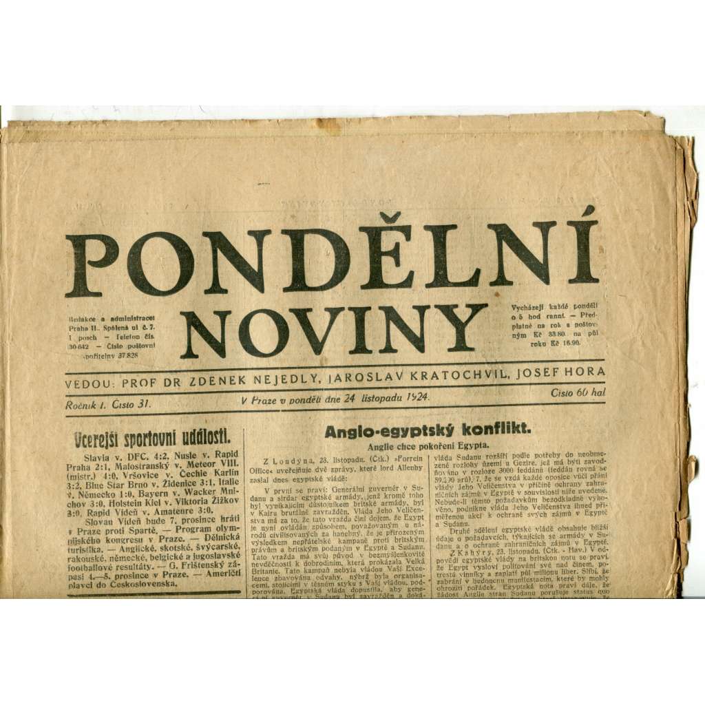 Pondělní noviny 24.11.1924 (noviny, 1. republika) Pondělní noviny 24.11.1924 (noviny, 1. republika)