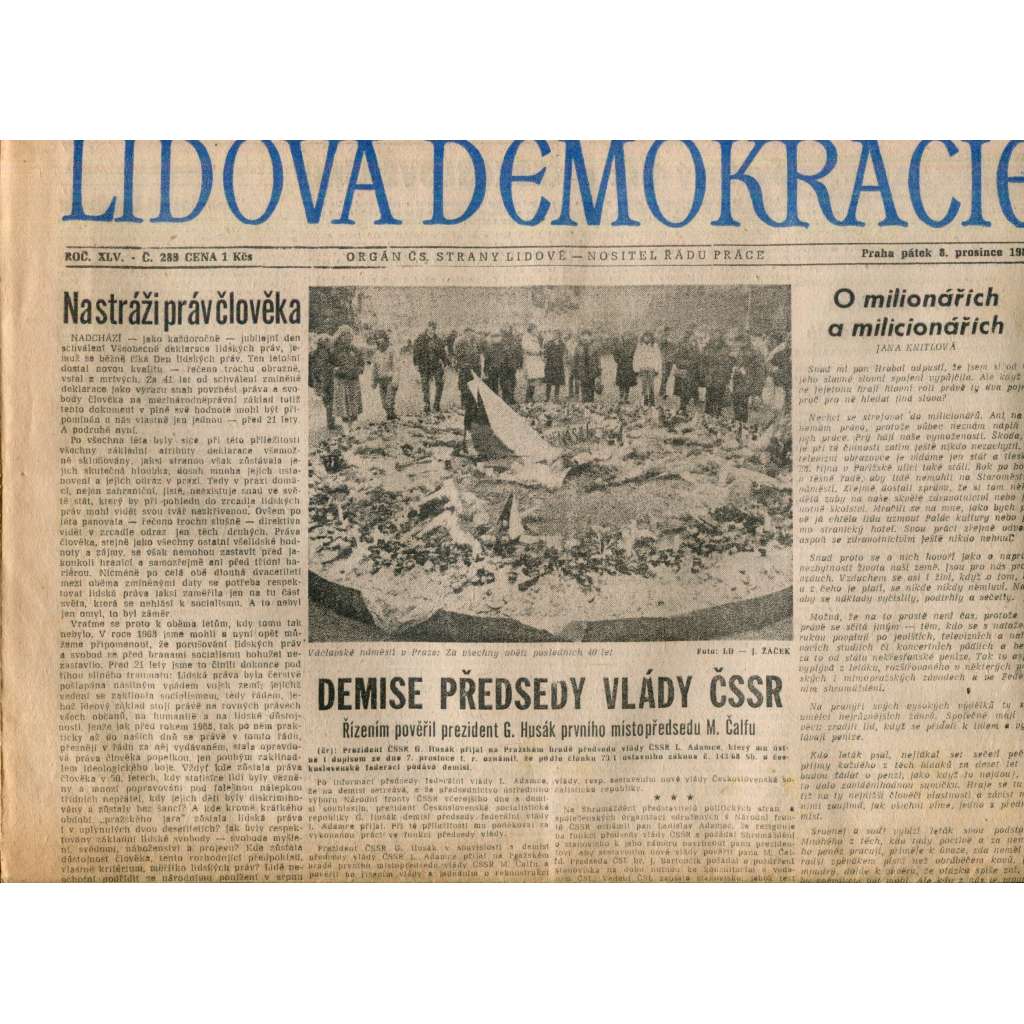 Lidová demokracie (8.12.1989) - staré noviny Lidová demokracie (8.12.1989) - staré noviny