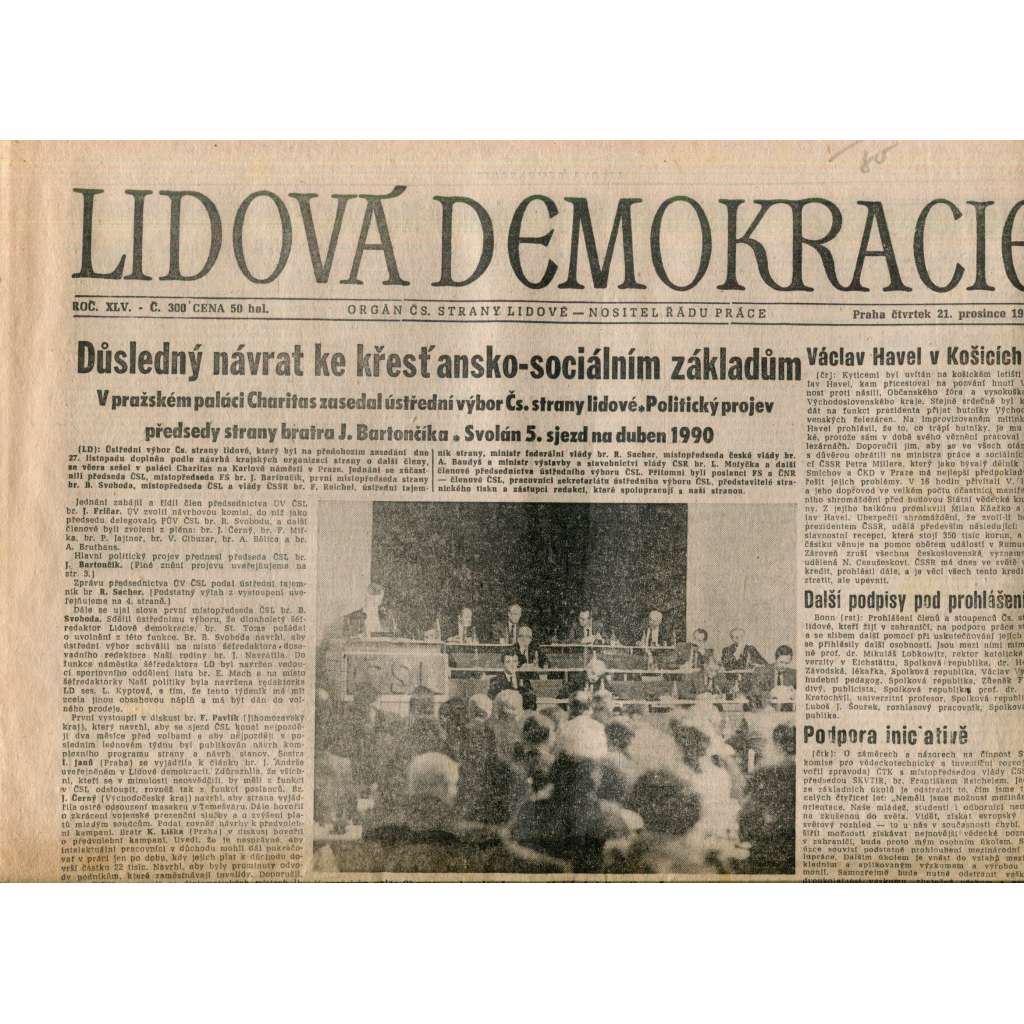 Lidová demokracie (21.12.1989) - staré noviny Lidová demokracie (21.12.1989) - staré noviny