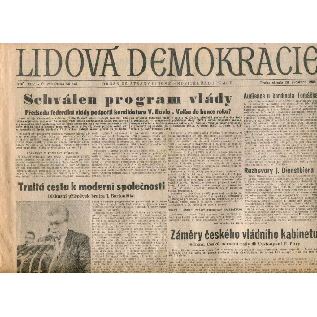 Lidová demokracie (20.12.1989) - staré noviny Lidová demokracie (20.12.1989) - staré noviny