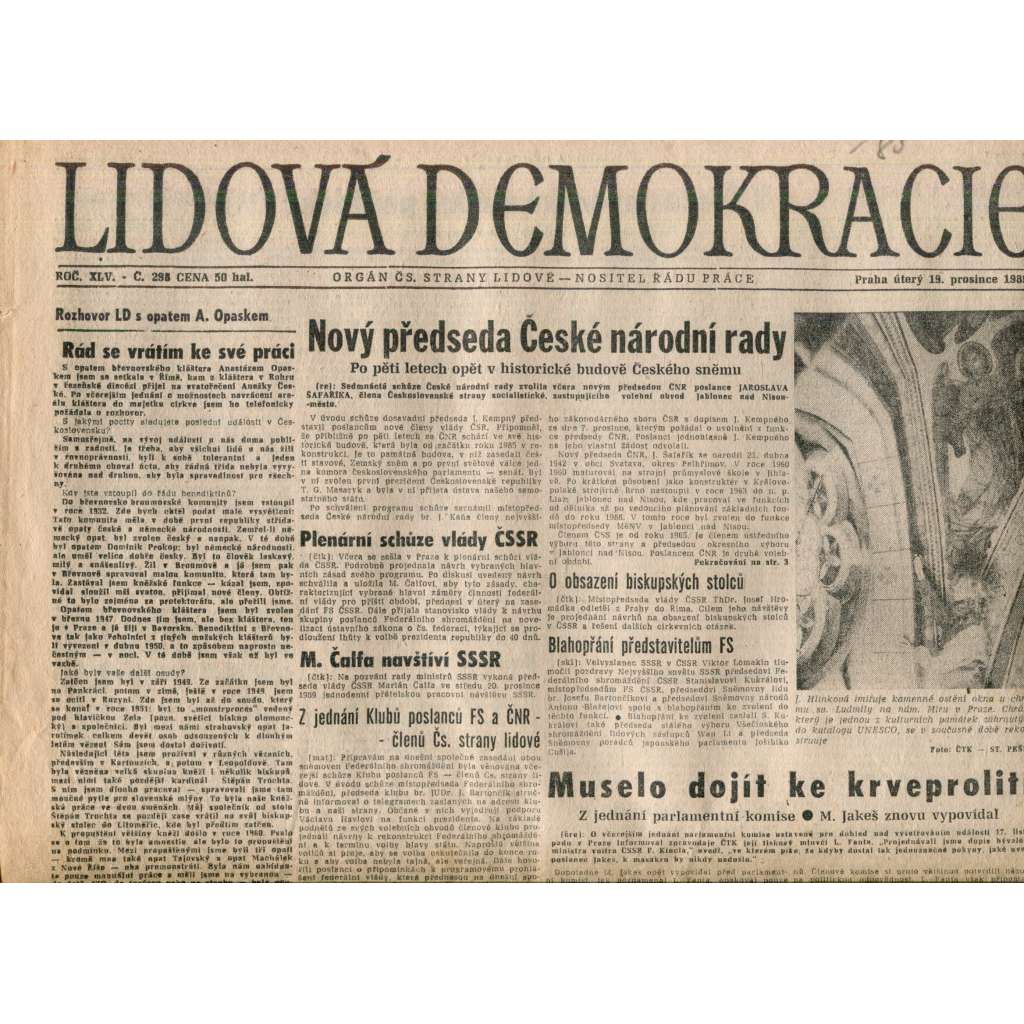 Lidová demokracie (19.12.1989) - staré noviny Lidová demokracie (19.12.1989) - staré noviny