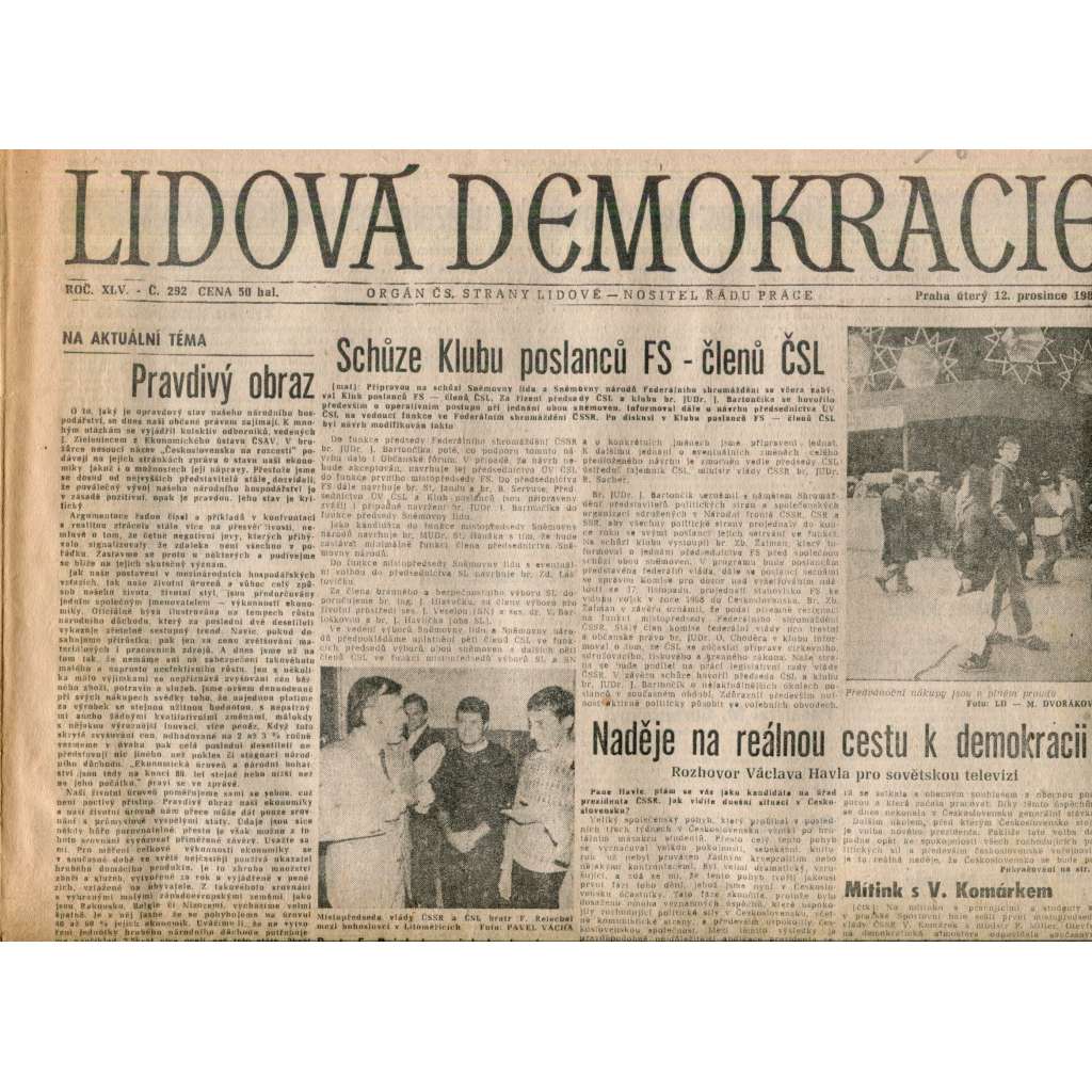 Lidová demokracie (12.12.1989) - staré noviny Lidová demokracie (12.12.1989) - staré noviny