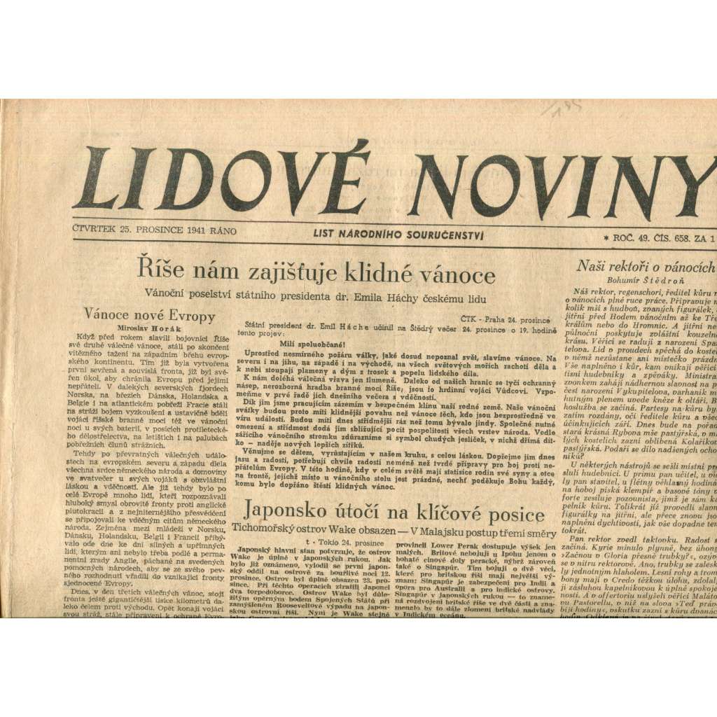 Lidové noviny 25.12.1941 Lidové noviny 25.12.1941