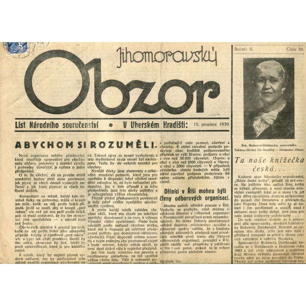 Jihomoravský obzor 15.12.1939 (noviny) Jihomoravský obzor 15.12.1939 (noviny)