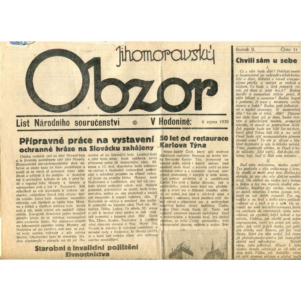Jihomoravský obzor 4.8.1939 (noviny) Jihomoravský obzor 4.8.1939 (noviny)
