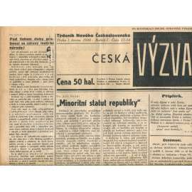Česká výzva 1.6.1938 (1. republika, noviny) Česká výzva 1.6.1938 (1. republika, noviny)