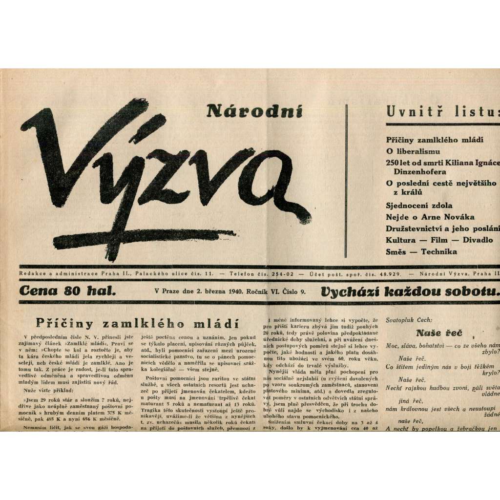 Národní výzva 2.3.1940 (protektorát, noviny)
