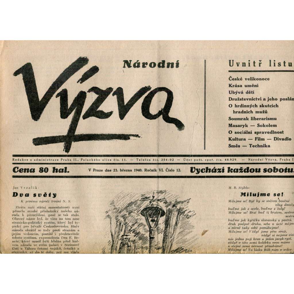 Národní výzva 16.3.1940 (protektorát, noviny)