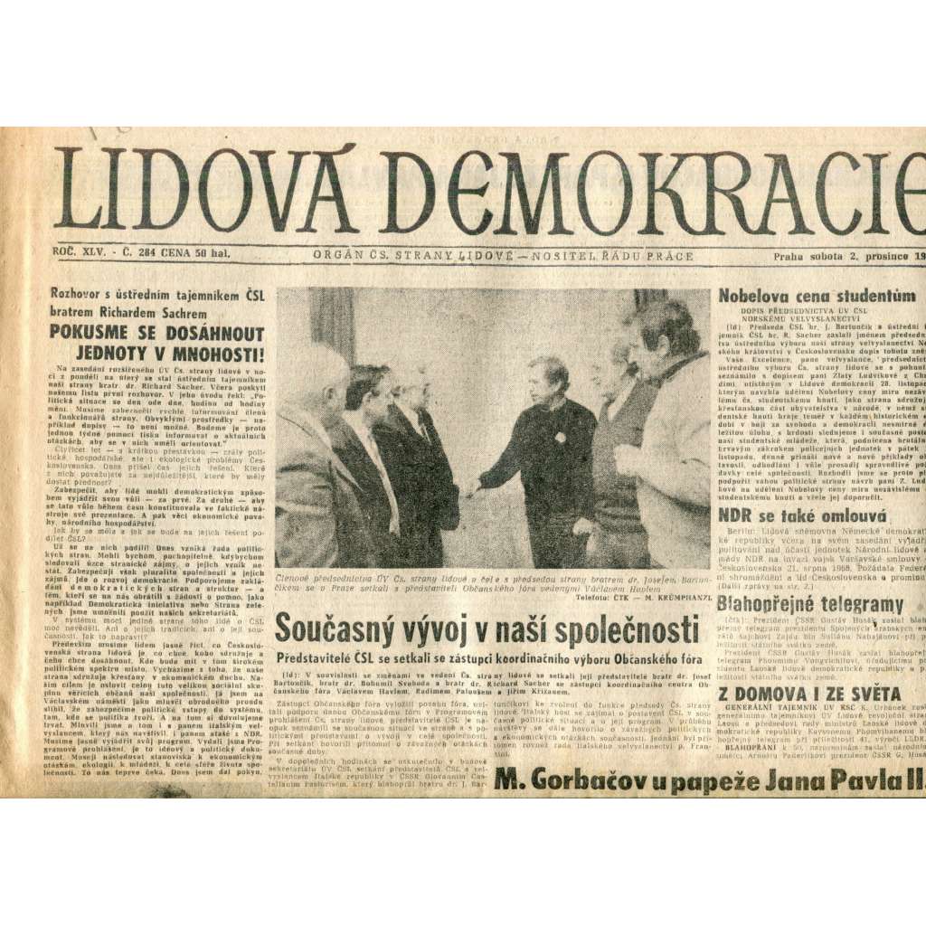 Lidová demokracie (2.12.1989) - staré noviny