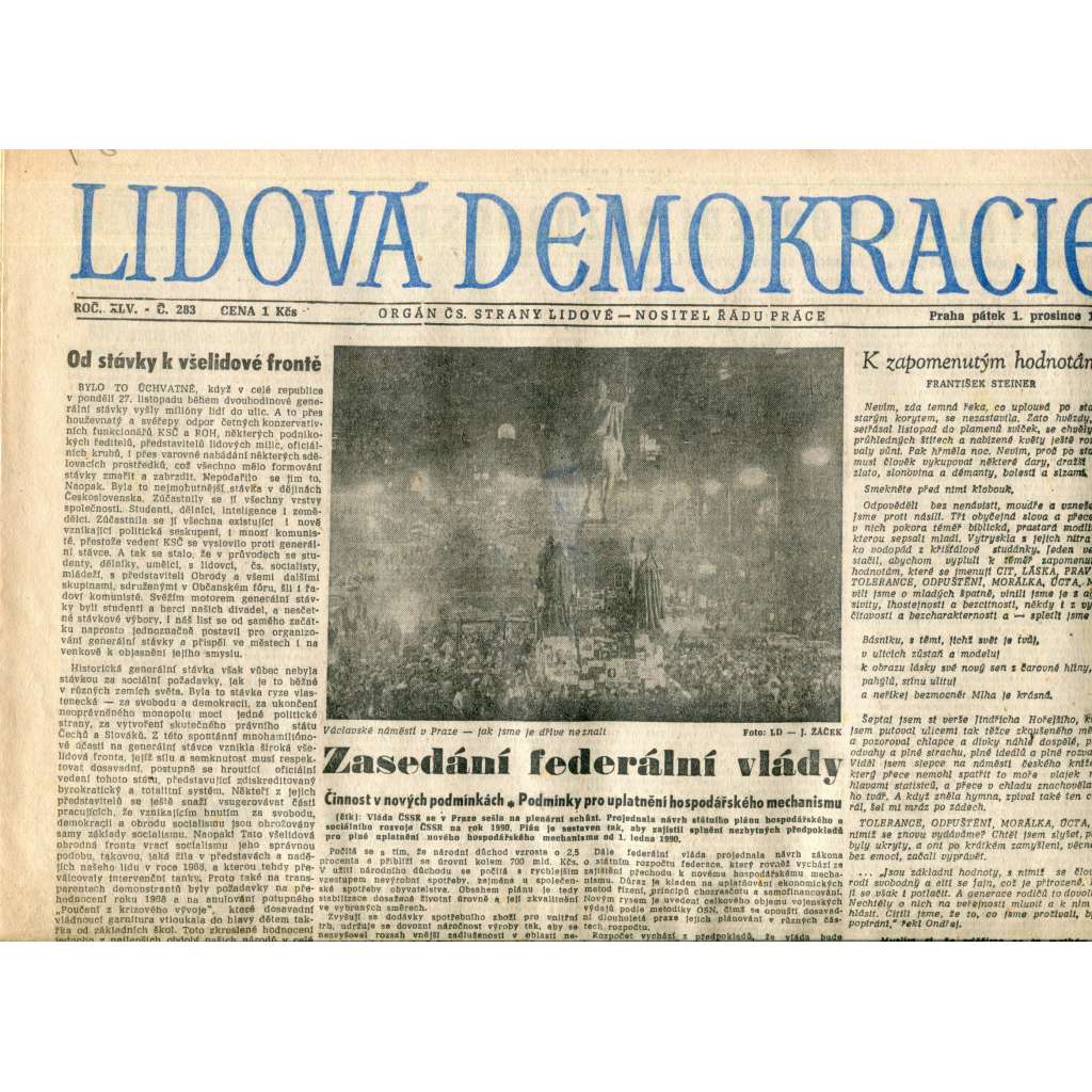 Lidová demokracie (1.12.1989) - staré noviny