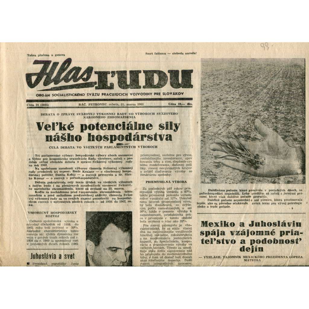Hlas ľudu (23.3.1963) - text slovensky, staré noviny, Jugoslávie