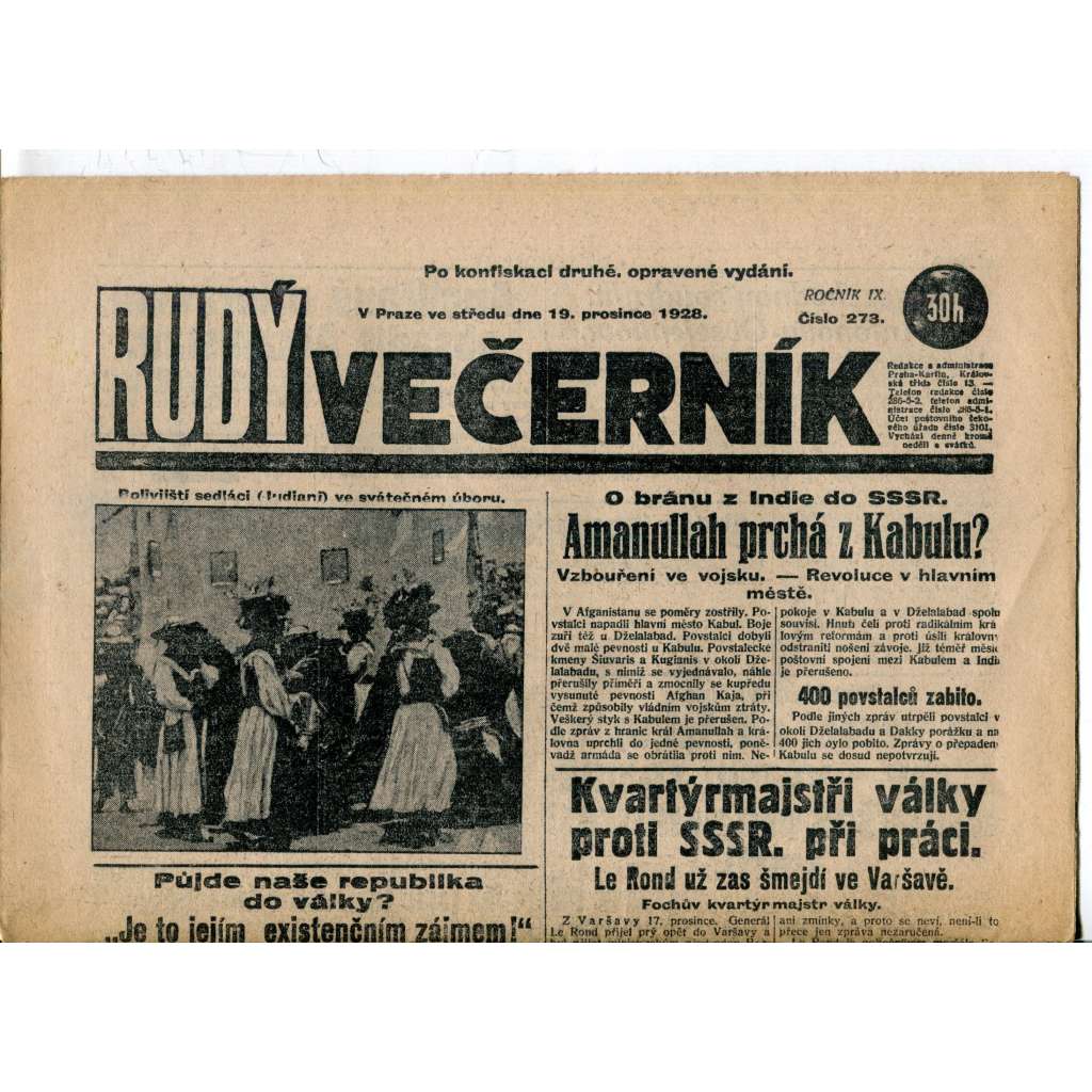 Rudý večerník (19.12.1928) - staré noviny, 1. republika