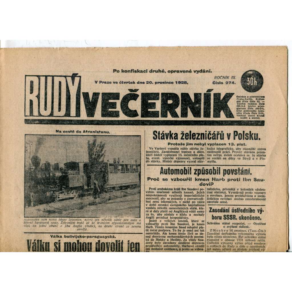 Rudý večerník (20.12.1928) - staré noviny, 1. republika
