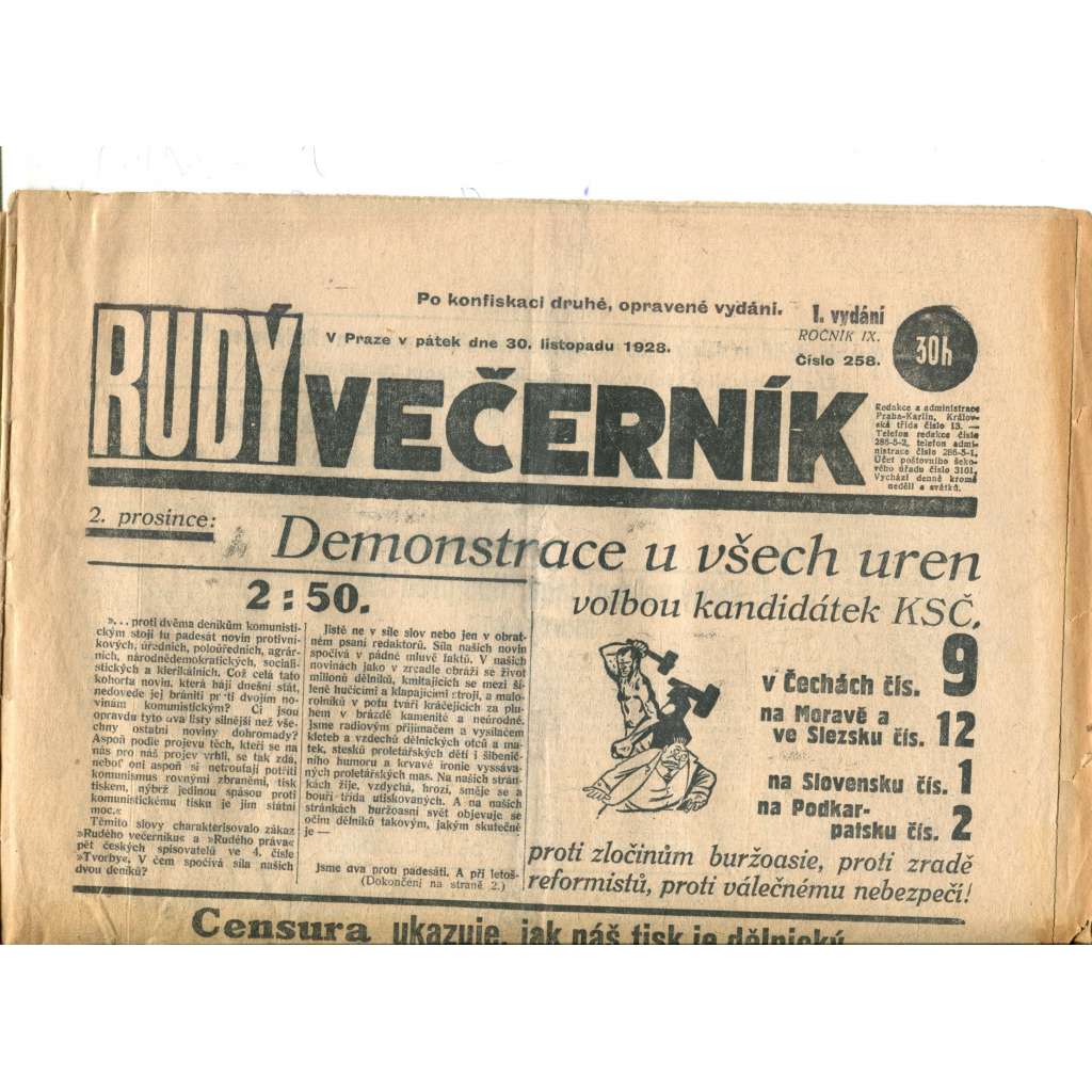 Rudý večerník (30.11.1928) - staré noviny, 1. republika