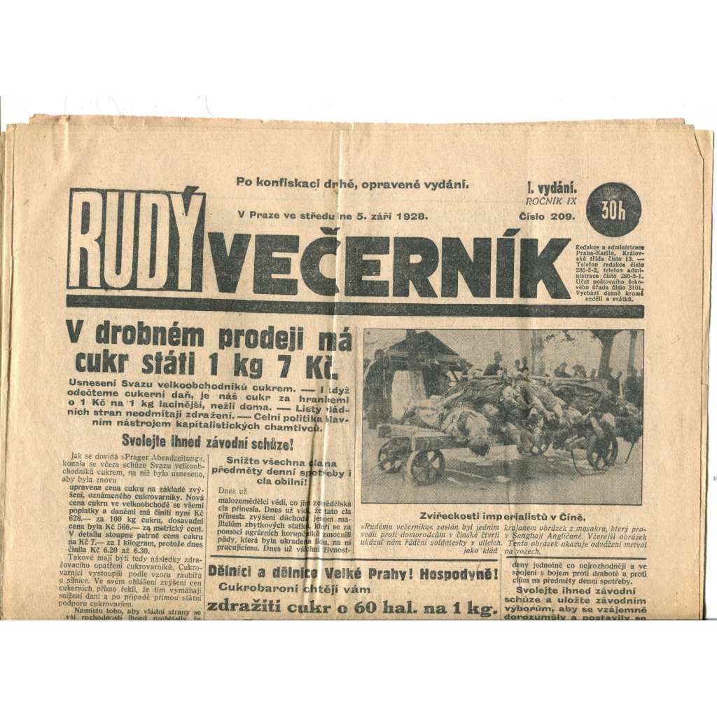 Rudý večerník (5.9.1928) - staré noviny, 1. republika