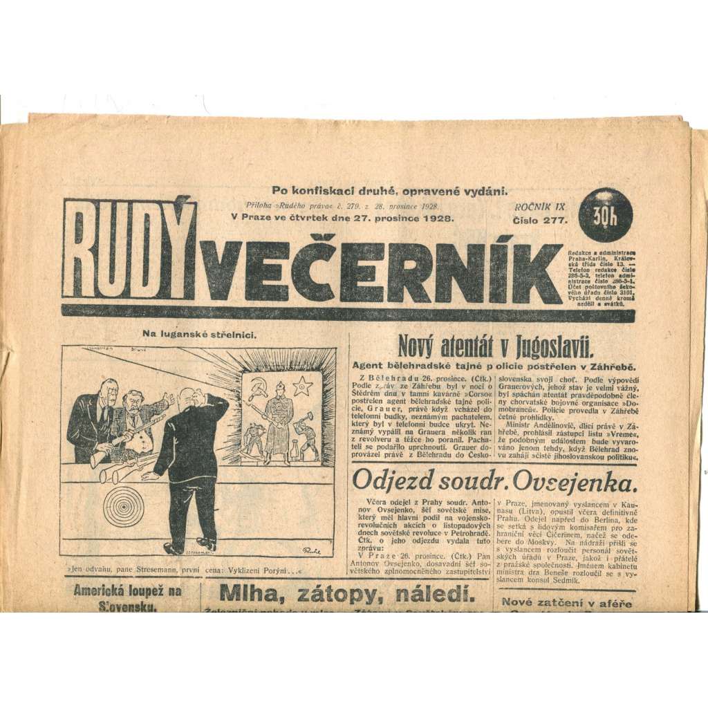 Rudý večerník (27.12.1928) - staré noviny, 1. republika