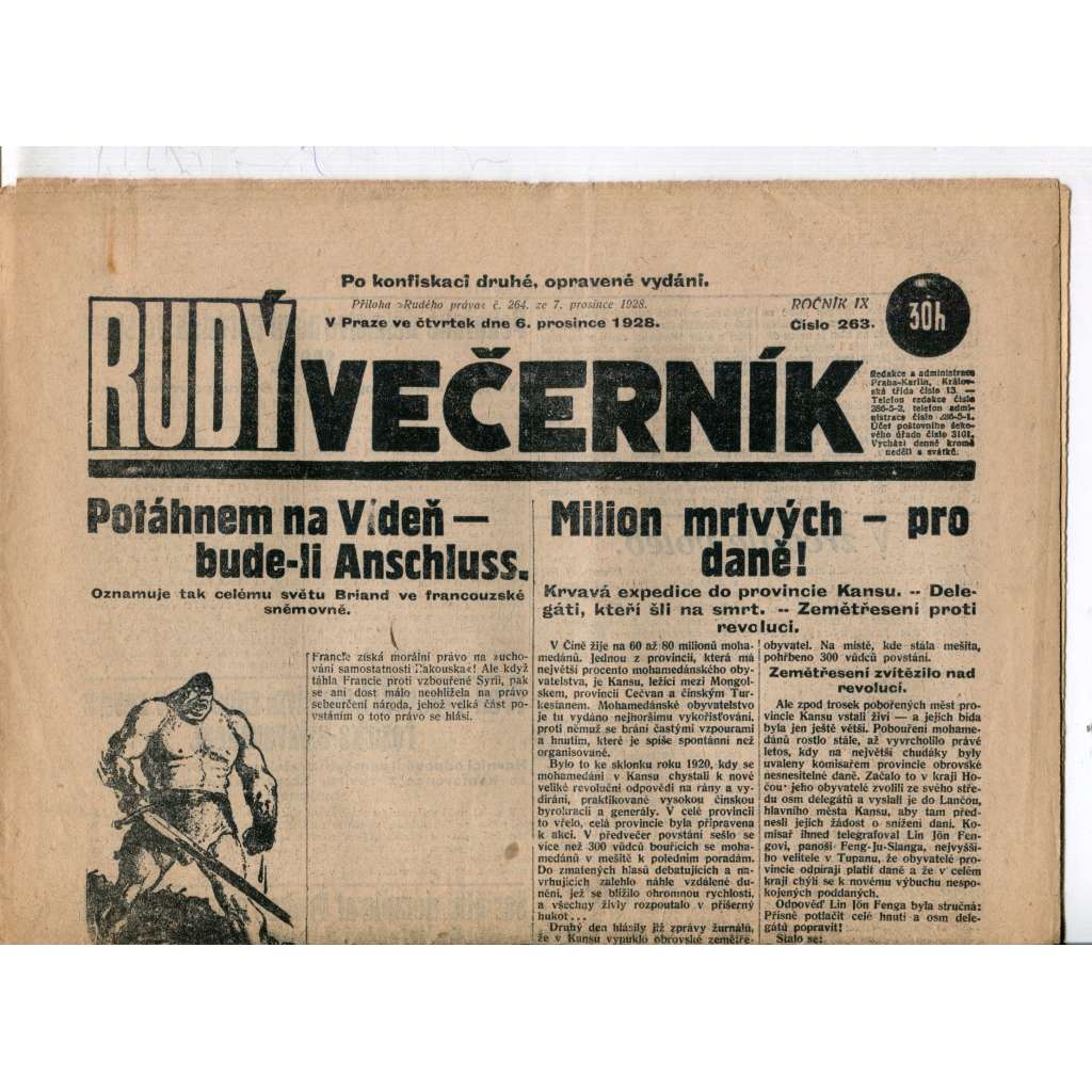 Rudý večerník (6.12.1928) - staré noviny, 1. republika