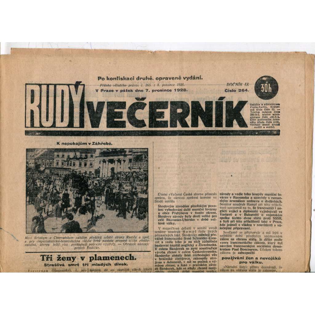 Rudý večerník (7.12.1928) - staré noviny, 1. republika