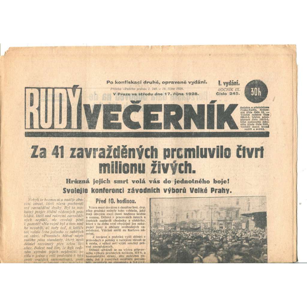 Rudý večerník (17.10.1928) - staré noviny, 1. republika Rudý večerník (17.10.1928) - staré noviny, 1. republika