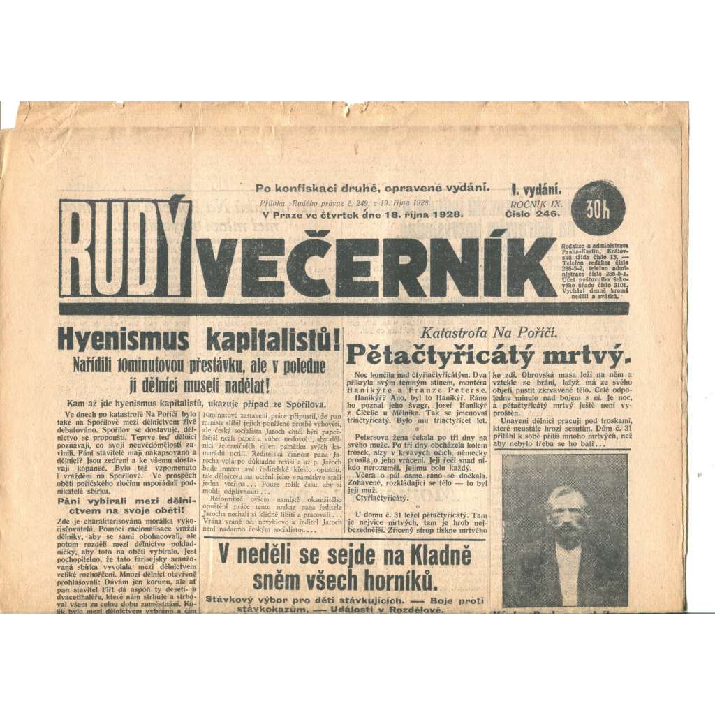 Rudý večerník (18.10.1928) - staré noviny, 1. republika Rudý večerník (18.10.1928) - staré noviny, 1. republika
