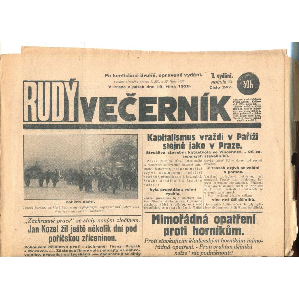 Rudý večerník (19.10.1928) - staré noviny, 1. republika Rudý večerník (19.10.1928) - staré noviny, 1. republika