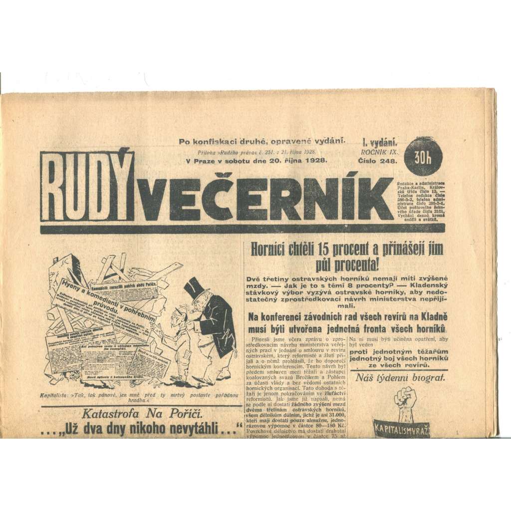 Rudý večerník (20.10.1928) - staré noviny, 1. republika Rudý večerník (20.10.1928) - staré noviny, 1. republika