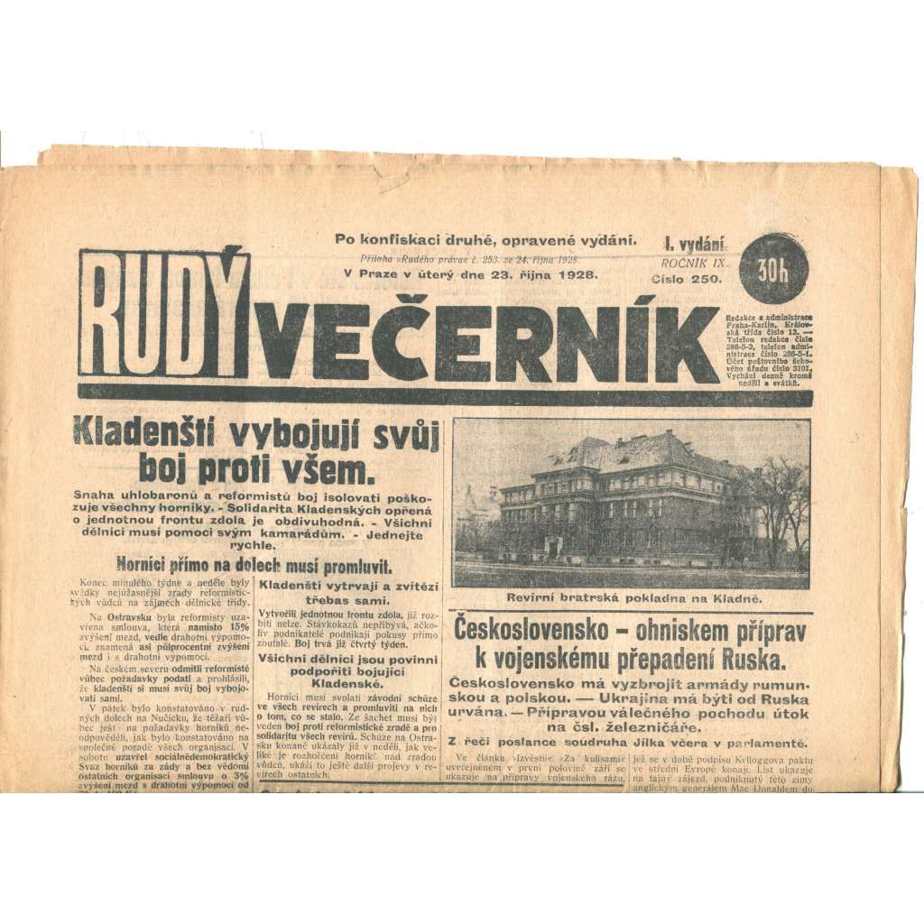 Rudý večerník (23.10.1928) - staré noviny, 1. republika Rudý večerník (23.10.1928) - staré noviny, 1. republika