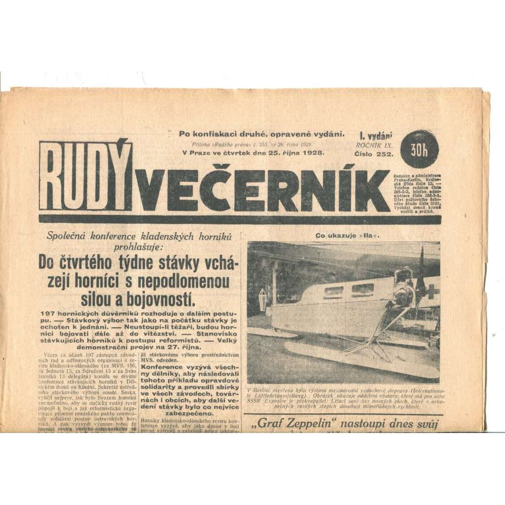 Rudý večerník (25.10.1928) - staré noviny, 1. republika Rudý večerník (25.10.1928) - staré noviny, 1. republika