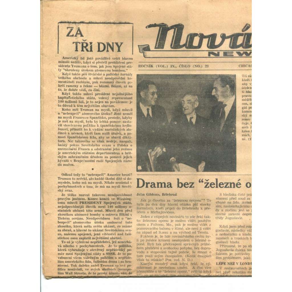 Nová doba, ročník IX., číslo 29/1946 (staré noviny, exil, USA) Nová doba, ročník IX., číslo 29/1946 (staré noviny, exil, USA)