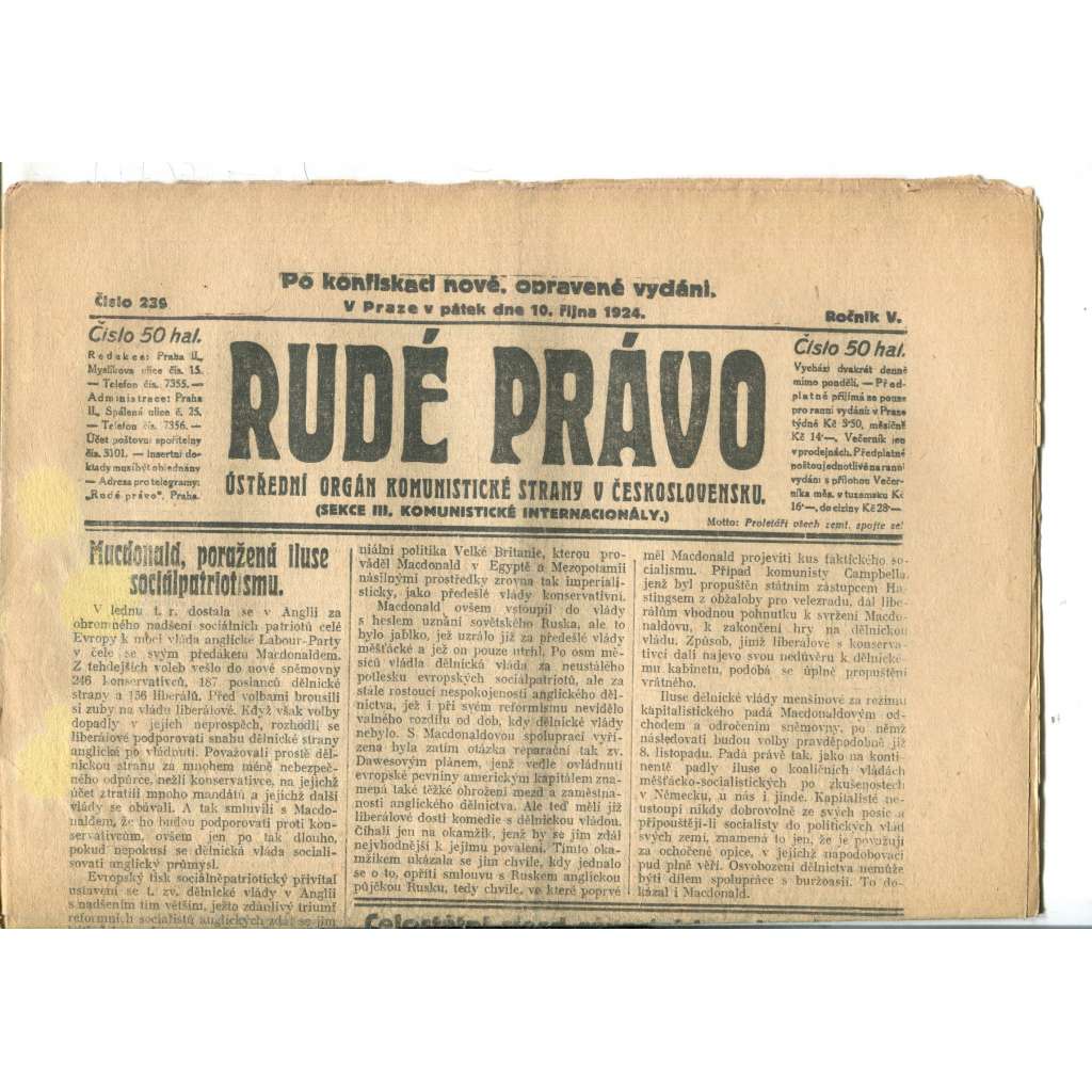 Rudé právo (10.10.1924) - 1. republika, staré noviny Rudé právo (10.10.1924) - 1. republika, staré noviny