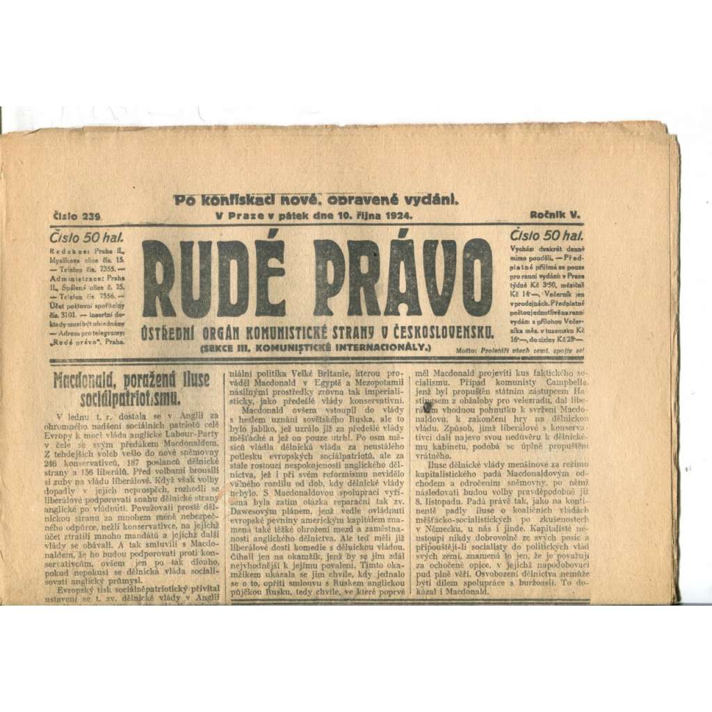 Rudé právo (10.10.1924) - 1. republika, staré noviny Rudé právo (10.10.1924) - 1. republika, staré noviny