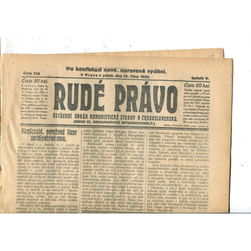 Rudé právo (10.10.1924) - 1. republika, staré noviny Rudé právo (10.10.1924) - 1. republika, staré noviny